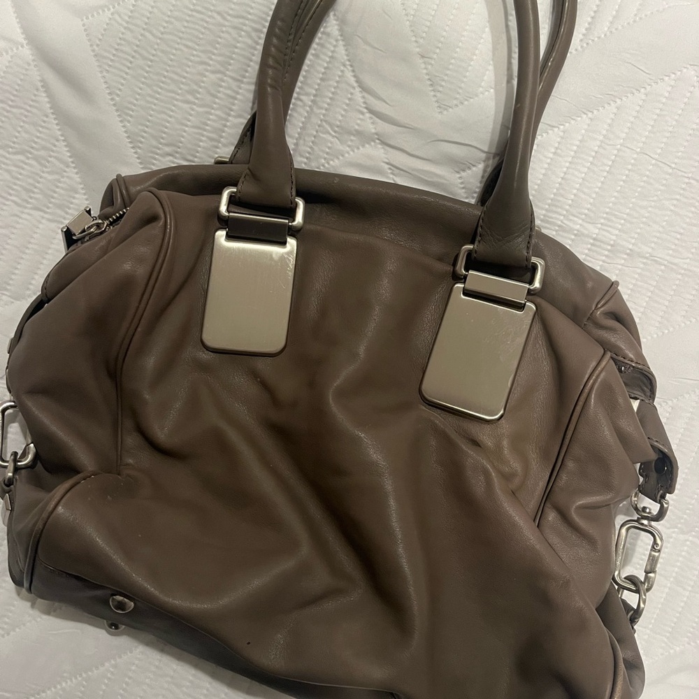 Banana Republic Grey Leather Handbag Silver Hardware